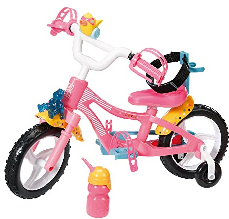 Zapf Creation 835449 Baby Born Pink Bicycle for 43 cm Dolls with Stabilisers, Loops and Seat Belt, Flashing Light, Horn and Bottle