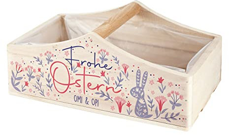 Herz & Heim® Osternest Pflanzkiste mit Gravur oder Druck - Osterkörbchen gezeichnete Blumen und Osterhase