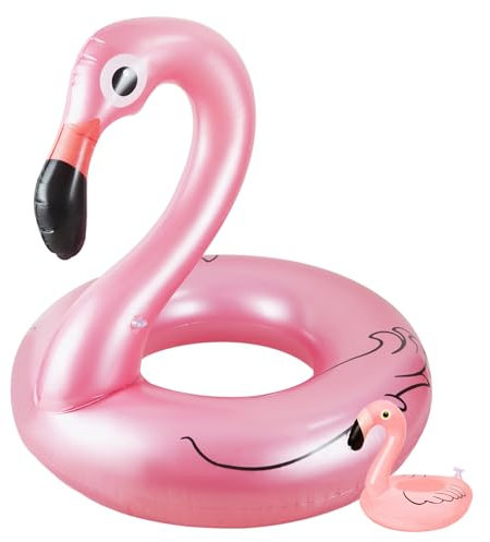 Fenicottero Gonfiabile Gigante Ninonly Fenicottero Rosa Gonfiabile Adulti Circa 105cm Salvagente Fenicottero Gigante con Piscina Portabicchieri e Cerotto per Adulti e Bambini Oro Rosa