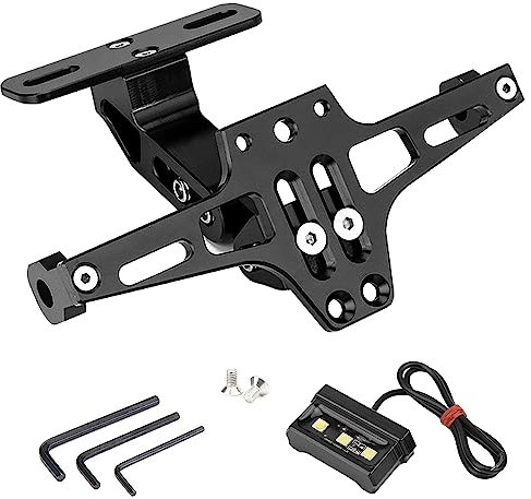 Motorrad Kennzeichenhalter, Verstellbarer Kennzeichenhalterung, mit Kennzeichenbeleuchtung, Universal, Nummernschildhalter Kompatibel für MT01, MT07, MT09, Sportster Z900 SV650, FZS1000, FZS600