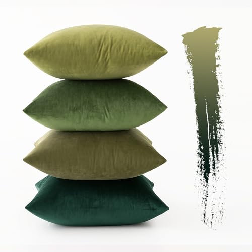 MIULEE Weihnachten Samt Kissenbezug Kissenhülle 4er Set Samtkissen Dekorative Dekokissen Couchkissen Zierkissen Deko Farbverlauf Bezugbezug für Wohnzimmer Kinder 40x40cm Forest Green Series