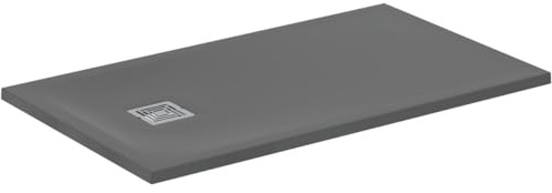 Ideal Standard - Ultra Flat S+, ultratunn, rektangulär duschkar i harts med stenutseende, 120 x 70 cm, Ideal Solid, kortsidig, betonggrå