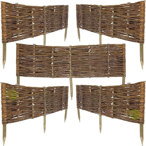 WEECO Beetbegrenzung aus Weide 5er (Länge: 100 cm Höhe: 30 cm) Set Weidenzaun Rasenkante Beetumrandung Steckzaun Zaun Naturzaun Weiden-Zaun Ideal für den Garten. Natürliche Abgrenzung 100x30