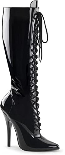 Bismaa® Women's Knee High Stiletto Heel Boots, Ladies Lace up High Heel Pointed Toe Party Long Shoes Boot With Side Zip Closure Black Patent, 7uk