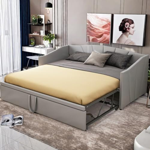 Divano Letto 90/180 * 200, Allungabile Con Rete a Doghe, Matrimoniale 3 Posti, Estraibile, Multifunzione in Tessuto di Velluto Delicato Sulla Pelle, Grigio
