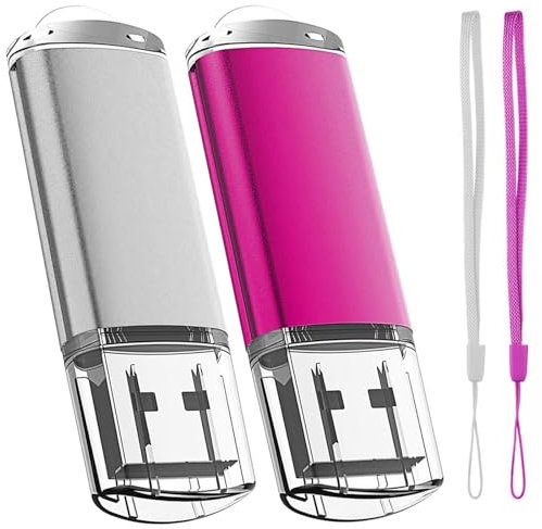 Cle USB 64 Go, EASTBULL Clé USB 2.0 Flash Drive Stockage Disque Mémoire Stick avec Cordes, Ensemble de Deux, Rose/Blanc