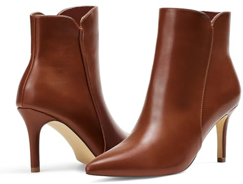 Elisabet Tang Women Chic Heeled Ankle Boots,Sexy Pointed Toe 3 Inch High Heel Fashion Booties with Side Zipper Envening Party Dress Shoes Brown size 6