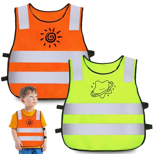 Techchii 2 Stück Warnweste Kinder, Sicherheitsweste Kinder für Jungen und Mädchen, Atmungsaktive Kinderwarnweste 3-12 Jahre Reflektorweste Kinder für Radfahren Schulweg Sport