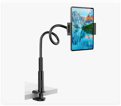 Klsniur Schwanenhals Tablet Halterung Ständer, Verstellbarer Handy/Tablet Halter mit Stabiler Klemme, Flexible Arme für Ipad/Handy/Switch/Samsung Galaxy Tabs 4,7-12,9 Zoll(Schwarz)