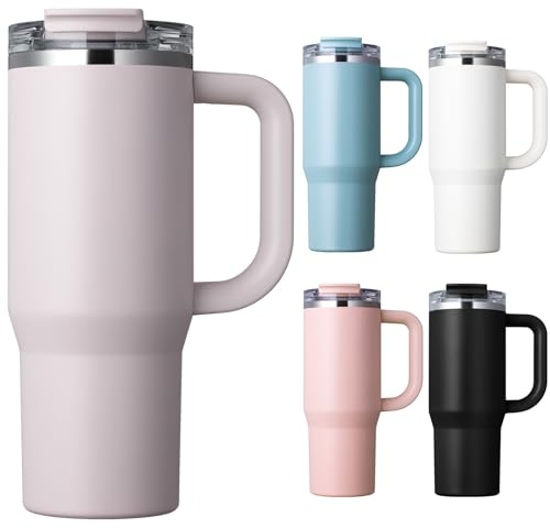 Homealexa 900ml Thermobecher to Go, Isolierbecher aus 304 Edelstahl, Doppelwandig Vakuumisoliert, Trinkbecher mit Deckel und Strohhalm, Perfekt für Kaffee, Tee und Kaltgetränke unterwegs