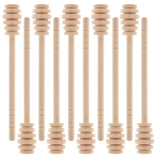 Bremorou Lot de 10 cuillères à miel en bois lisse, pelle à miel, spirale à miel, bâton de sirophone, bâton en nid d'abeille, pour récupérer et distribuer le miel Longueur 15,5 cm, Idéal pour la