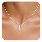 VIROMY Collar de Mujer con Cruz Colgante Compacto 14k Chapado en plata de Moda y Delicada Joyería Religiosa con La Cadena de la Caja