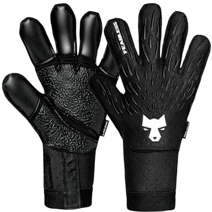 FEARLESS GOALKEEPERS Wolf Iron Palm Onyx - Guanti da portiere uomo e bambino - Guanti portiere con lattice tedesco - Presa antiscivolo - Taglio negativo - Sensazione seconda pelle