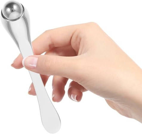 TOVINANNA Appareil de Massage Yeux Anti-Ombres et Poches Rouleau Facial Compact en Métal Argenté Soin du Contour des Yeux pour Atténuer Rides et Ridules Voyage et Usage Quotidien