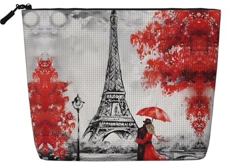 Grande capacità Torre Eiffel Parigi dipinto stampato monostrato finto lino borsa cosmetica organizzatore per la cura personale adatto per varie occasioni