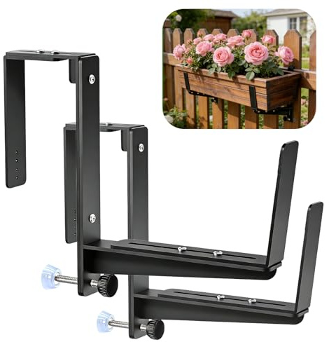 eupdd Lot De 2 Supports De Jardinière Robustes pour Balcon, Support Jardiniere Balcon en Métal Renforcé, Support De Bac À Fleurs Réglable pour Balustrade, Terrasse Et Clôture, Noir