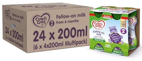 Cow & Gate 2 Follow On Baby Milk Ready to Use Liquid Formula, 6-12 Months, 4x200ml (Pack of 24)
