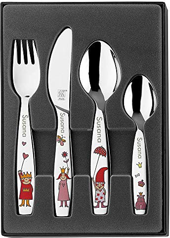 Curia Grabador - Juego de Cubiertos Infantiles Personalizados de Acero Inoxidable 18/10 - Nombre Grabado - Regalo Ideal para Nacimientos y Cumpleaños, Metal modelo PRINCESAS