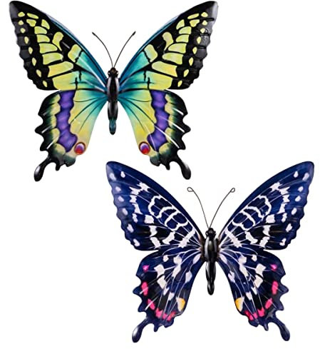 CIM Metall Wand-Deko - Schmetterling 2er Set - Ringfalter/Schwalbenschwanz 35cm - tierische 3D Wandbilder - Wandschmuck inkl. praktischer Wandbefestigung - Lebhafte Wandskulptur