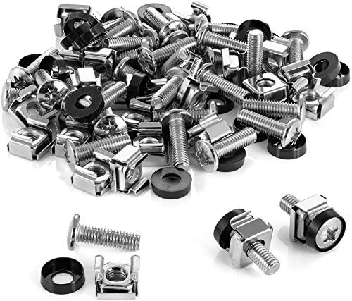 Poppstar M6 x 20mm Rack-Schrauben & Käfigmuttern-Set für 10 und 19 Netzwerkschränke (50 Stück) Serverschrank-Schrauben inkl. Unterlegscheiben
