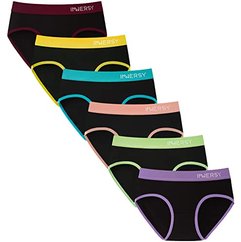 INNERSY Knickers for Teenage Girls Cotton Pants Underwear 8-16 Years 6 Pack | Comfy Breathable Teens Briefs Multipack, Sporty Waistband, Mid Rise Panties for Sports/P.E. at School, Tag-free Panty as Gift