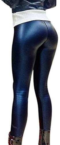 YAODAMAI Pantaloni da Donna in Pelle PU a Vita Alta, Leggings in Pelle Brillante, Alta Elasticità, Pantaloni in Felpa da Donna, Pantaloni Corti, Pantaloni in Pelle PU