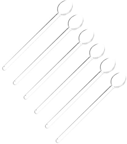 Zerodeko Klares Glas Rührlöffel Mini- Espresso Kaffee Löffel Borosilikat- Glas Teelöffel 6Pcs Langhandelbewegung Rührer Rührstangen Mischlöffel für Teezuckerbar Party