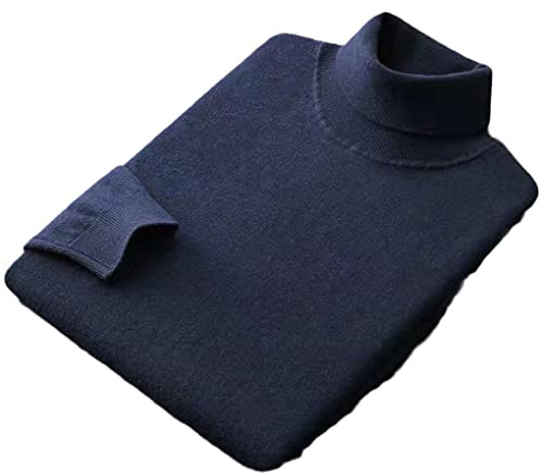 Suvoiier Maglione da uomo in misto cotone cashmere a collo alto maglione da uomo autunno inverno morbido confortevole lavorato a maglia pullover, blu navy, XXL
