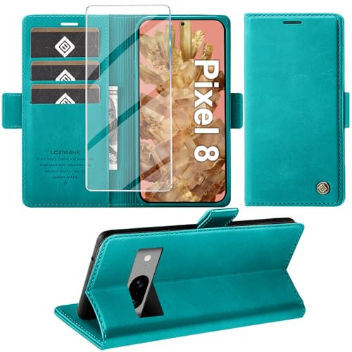 Giyer für Google Pixel 8 Hülle mit Displayschutzfolie, Handyhülle Pixel 8 5G Premium PU Leder Wallet Klapphülle Standfunktion Kartenfach Schutzhülle für Google 8 Lederhülle Flip Case Cover (Z)