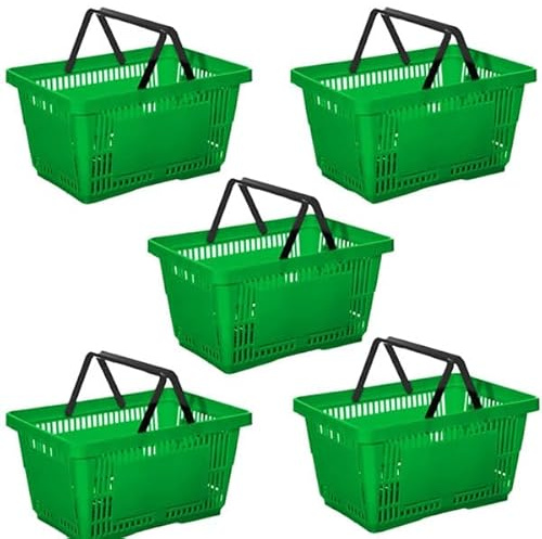 Retail Shop SUPERMARKETS 5 Tier Stacking Metal Baskets (GREEN 5 X BASKET 28 LITRE)