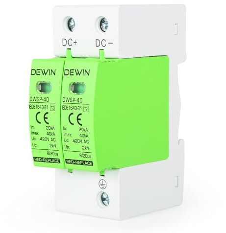 DeWin Parafoudre, Dispositif de Protection Contre Les Surtensions 2P 40kA Dispositif de Protection Contre la Foudre Montage sur Rail DIN 35 mm Dispositif de Protection Domestique AC420V