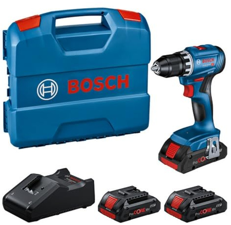 Bosch Professional 18V System Akku Bohrschrauber GSR 18V-45 (Drehzahl 1.900 min-¹, inkl. 3x 4.0Ah ProCORE Akku, Schnellladegerät GAL 18V-40, L-Case)