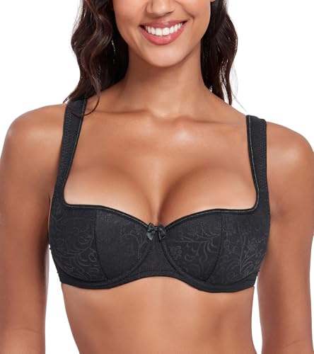 Lemorosy - Soutien-Gorge Balconnet à Armatures pour Femmes Bretelles rembourrées Push-up Demi-Bonnet Classique (Noir,FR90F)