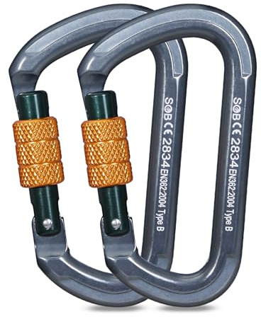 Moschettone da Arrampicata, Moschettoni per Servizio Pesante con Cancello a Vite Moschettoni per Arrampicata, Doppia, Campeggio Altalena Amache (28KN 2Pack)
