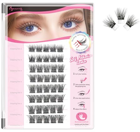 Beauty7 Ciglia Autoadesive Cluster Lash 40pezzi Ciglia a Grappolo Press On Ciglia Autoadesive Riutilizzabili Senza Colla Senza Rimozione 1 Passo Ciglia a Grappolo Preincollate 10-16mm