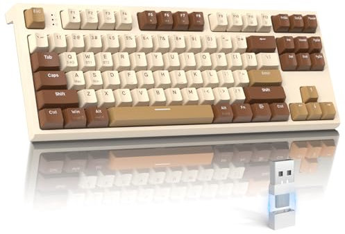 LexonElec M88 Wireless Mechanical Keyboard,87 Keys QWERTY Layout TKL Hot Swappable Keyboard, Bluetooth/2.4Ghz Dual Mode 2-in-1 Receiver,Retro PBT Keycaps Linear Red Switch for PC/MAC/Tablet-Cheese