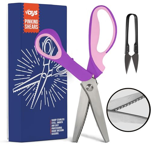 VAYS Pinking Shears for Fabric, Dressmaking & Crafting - Stainless Steel Sharp Wavy Crimping Scissors for Sewing - Thread Cutter Included (Scalloped Edge)