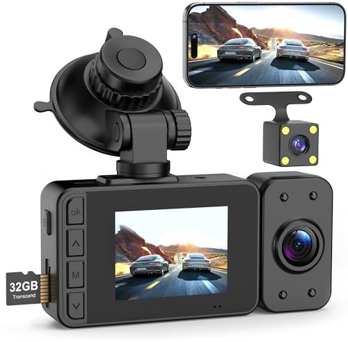 Dashcam Voiture Dash Cam Caméra - 1080P Avant Arriere Surveillance sans Fil Caméra de Bord Embarquée Enregistreur Parking Mode WiFi App G-Capteur SD 32G 24H Enregistrement en Boucle Ginarelo