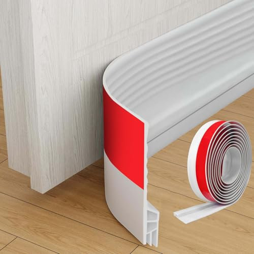 Türdichtung Zugluftstopper für Türen, Türdichtung selbstklebend, 400cm Luftzugstopper für Türen, Türdichtung unten, Tür Zugluftstopper ideal auch als Schallschutz, Kälteschutz, Weiß
