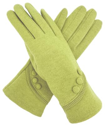 Finecy In - Ladies Women Gloves Plain Fashion Gloves with Buttons Detail Touch Screen Fingers Mittens (Lime Green, One Size)