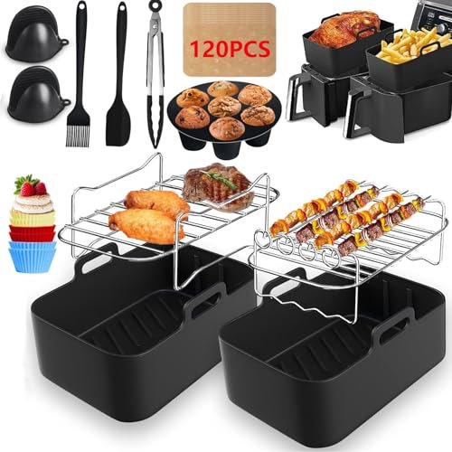 12 Pièces Accessoires pour friteuse à air chaud Ninja Foodi AF400EU, AF300EU, 7.6L-9.5L Air Double Zone, Accessoires pour Air Fryer, Sans BPA Air Fryer Accessories, Passe au Lave-Vaisselle Noir