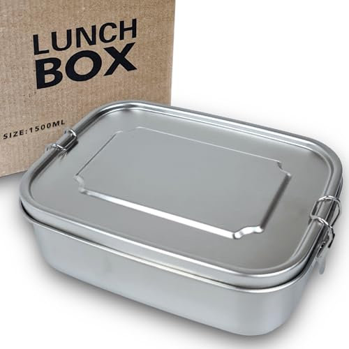 Gardenko Premium Edelstahl Brotdose 1500ml Große, Metall Lunchbox Auslaufsicher mit Dichtring, Nachhaltige und umweltfreundliche BPA-frei, 1,5L Lunch Box für Kinder und Erwachsene 20x15x7cm