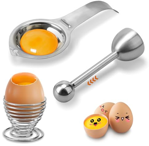 Eieröffner Set - Eierköpfer mit Eierbecher und Eiertrenner, Edelstahl Eieröffner mit Kugel Spülmaschinenfester Eierköpfer Eierschalenbrecher, Praktische Gadget für Eier zum Kochen