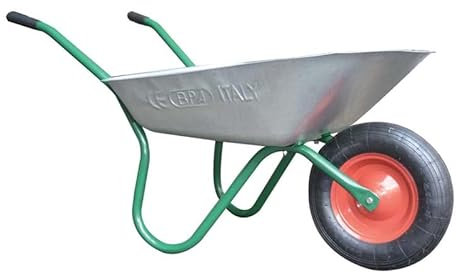 BALTIX Carriola per giardino, in lamiera zincata, con ruota pneumatica, 70 lt