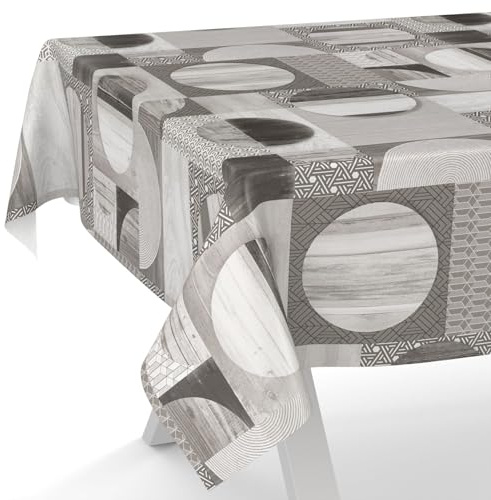 ANRO Nappe en toile cirée - Lavable - Nappe de table de jardin - Imperméable - Bord coupé - Motif patchwork - Gris - 220 x 140 cm