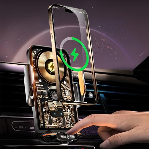 OBEST Chargeur sans Fil pour Voiture, Support de Navigation pour téléphone Portable avec Induction Infrarouge, Charge de 15W et 2 adaptateurs magnétiques, Compatible avec Tous Les téléphones