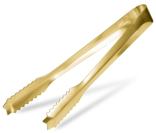 Pinzas de hielo chapadas en oro para cócteles, pinzas de barra de acero inoxidable 304 de 7 pulgadas con dientes dentados, pinzas de cubitos de hielo para el hogar, bar, cocina, restaurante y servir