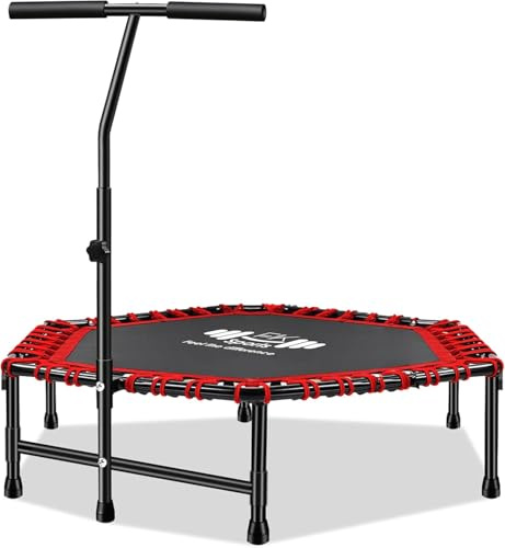 FK Sports Foldable Fitness Mini Trampoline Rebounder, 48 and 40 Indoor Workout Trampoline with Adjustable T or U Handle – Foldable Rebounder for Aerobic Exercise & Home Fitness
