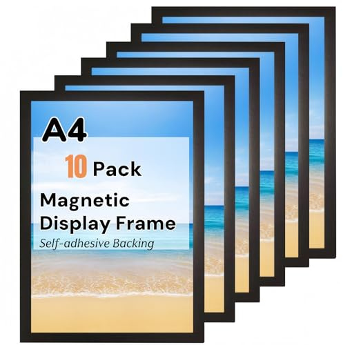 CHDEXU Magnetic Sign Holder A4, 10 Pack Self Adhesive Magnetic Picture Frame, Magnetic Photo Frames for Wall Window Sign Holder, Display Frames for Home Office School
