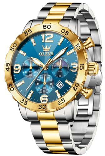 OLEVS Montre pour Homme Diamant - Cadran à Trois Yeux - Mouvement à Quartz - 44 mm - Bracelet en Acier Inoxydable - Étanche à 30 m - Verre résistant aux Rayures - Montre d'affaires pour Homme